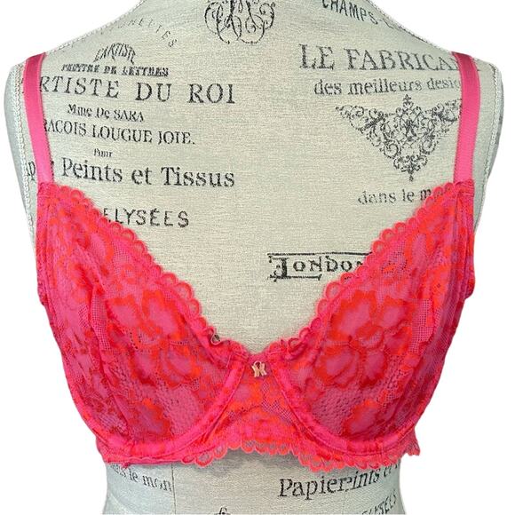 Savage X fenty not sorry balconette hot pink lace push up bra 32D - Picture 1 of 7